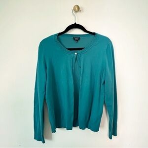 Talbots Charming Cardigan Sweater Pima Cotton Button Down Teal size L
